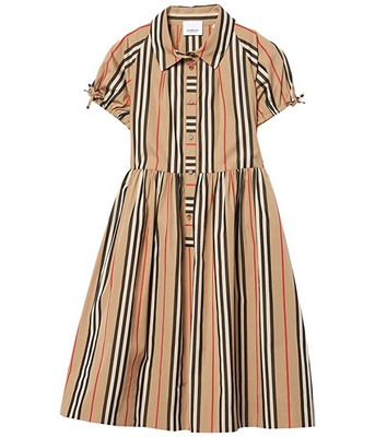 Beige Burberry Kids Icon Stripe Dress