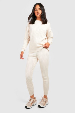 Fine Gauge Cable Knitted Co-Ord, White, S, White
