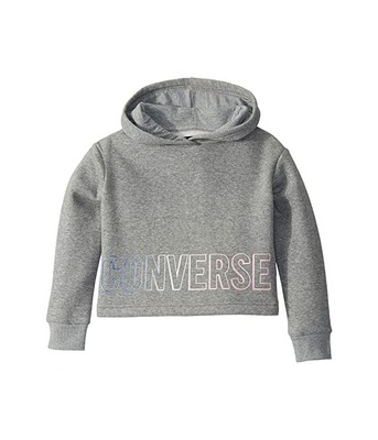 Gray Converse Kids Fleece Glitter Wordmark Logo Pullover Hoodie
