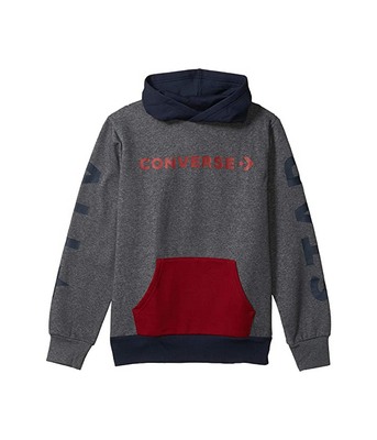 Gray Converse Kids Wordmark Fleece Color Block Pullover Hoodie