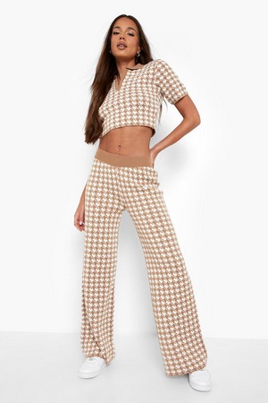 Knitted Check Polo Top   Trouser Co-Ord, Beige, Xl, Beige