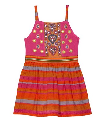 Multicolor PEEK Embroidered Stripe Dress