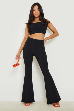 Petite Crop Top And Seam Detail Flared Co-Ord, Black