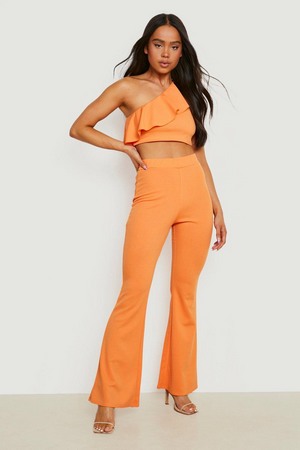 Petite Frill Crop Top   Flare Trouser Co-Ord, Orange