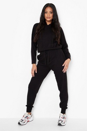 Petite Knitted Hoody   Jogger Co-Ord, Black