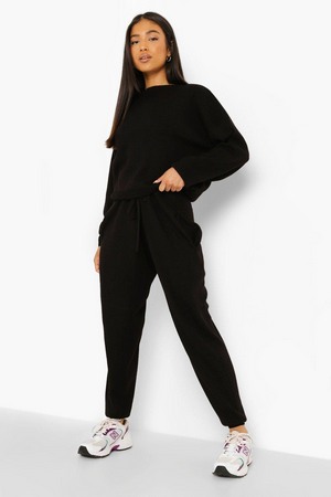 Petite Knitted Jumper   Jogger Co-Oord, Black