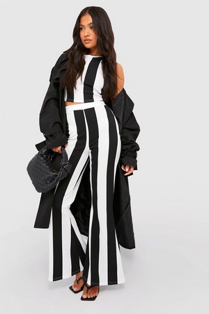 Petite Racer Monochrome Top And Flare Co-Ord, Black