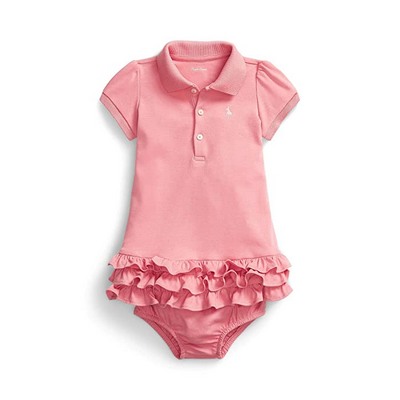 Pink Polo Ralph Lauren Kids Interlock Solid Ruffle Dress