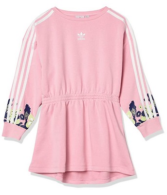 Pink adidas Originals Kids Flower Printed Long Sleeve Dress
