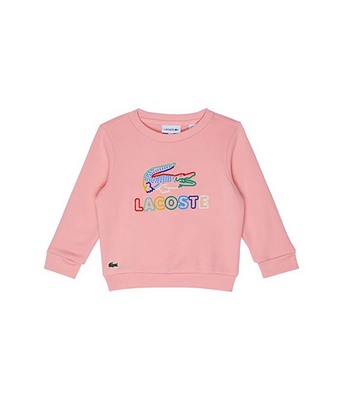 Pink Lacoste Kids Rainbow Logo and Croc Classic Crew Neck