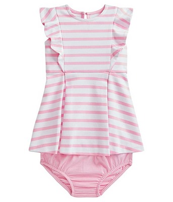 Pink Polo Ralph Lauren Kids Striped Ruffled Ponte Dress Bloomer