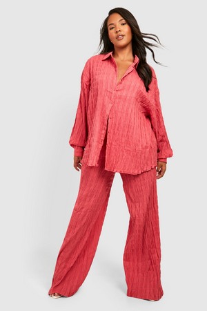 Plus Crinkle Shirt   Trousers Co-Ord, Pink