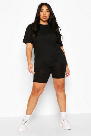 Plus T-Shirt And Cycle Short Co-Ord, Black