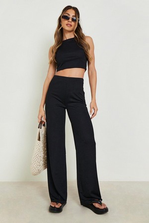 Racer Neck And Wide Leg Co-Ord, Black