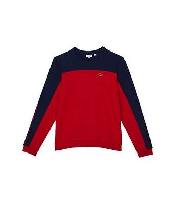 Red Lacoste Kids Classic Graphic Color-Block Side Panel Crew Neck