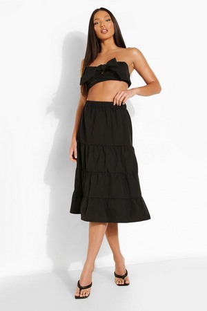 Tall Bandeau And Tiered Maxi Co-Ord, Black