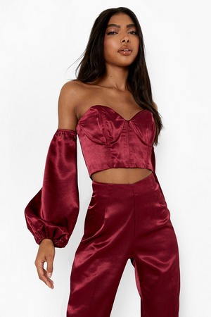 Tall Occasion Satin Trouser Co-Ord, Red