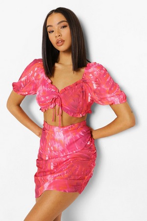 Tie Dye Ruched Bust Co-Ord, Pink