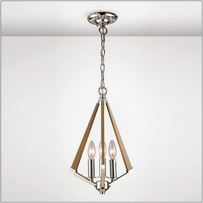 Diyas il31681 hilton 3 light ceiling light in polished nickel and wood