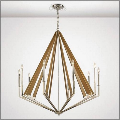 Diyas il31683 hilton 10 light ceiling light in polished nickel and wood