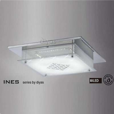 Diyas il80051 ines led chrome and frosted glass flush ceiling light