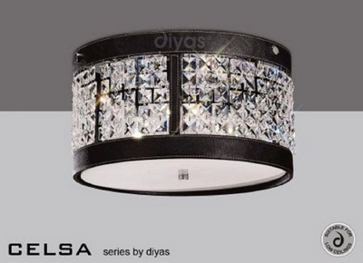 Diyas il31040 celsa dark brown leather and crystal ceiling light