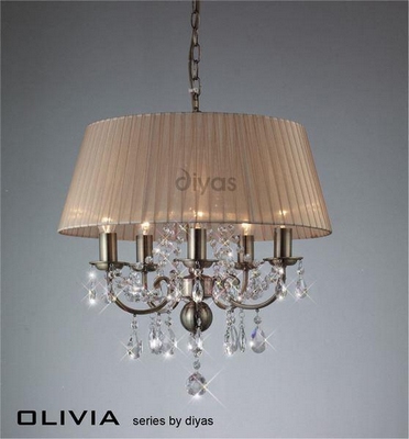 Il30047 olivia 5 lt antique brass crystal pendant with amber shade