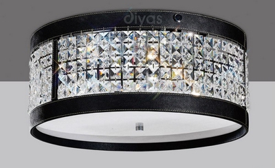 Diyas il31031 celsa black leather and crystal flush ceiling light