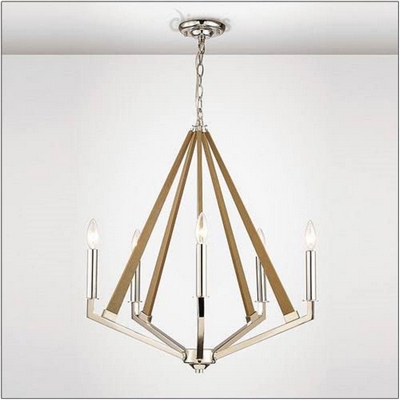 Diyas il31682 hilton 5 light ceiling light in polished nickel and wood