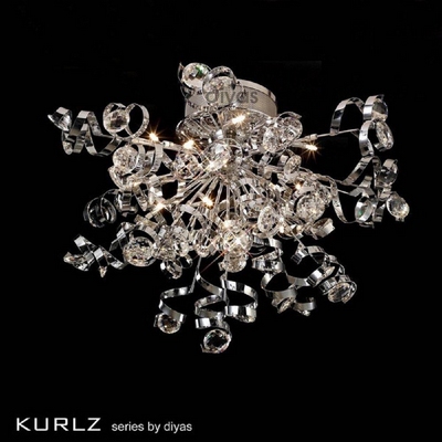 Il30182 kurlz 15 light chrome and crystal semi-flush ceiling lamp