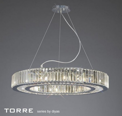 Il30099 torre 10 light chrome/crystal round ceiling pendant