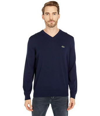 Men's Lacoste Long Sleeve Solid V-neck Sweater