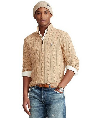 Men's Polo Ralph Lauren Cable-knit Cotton Quarter-zip Sweater